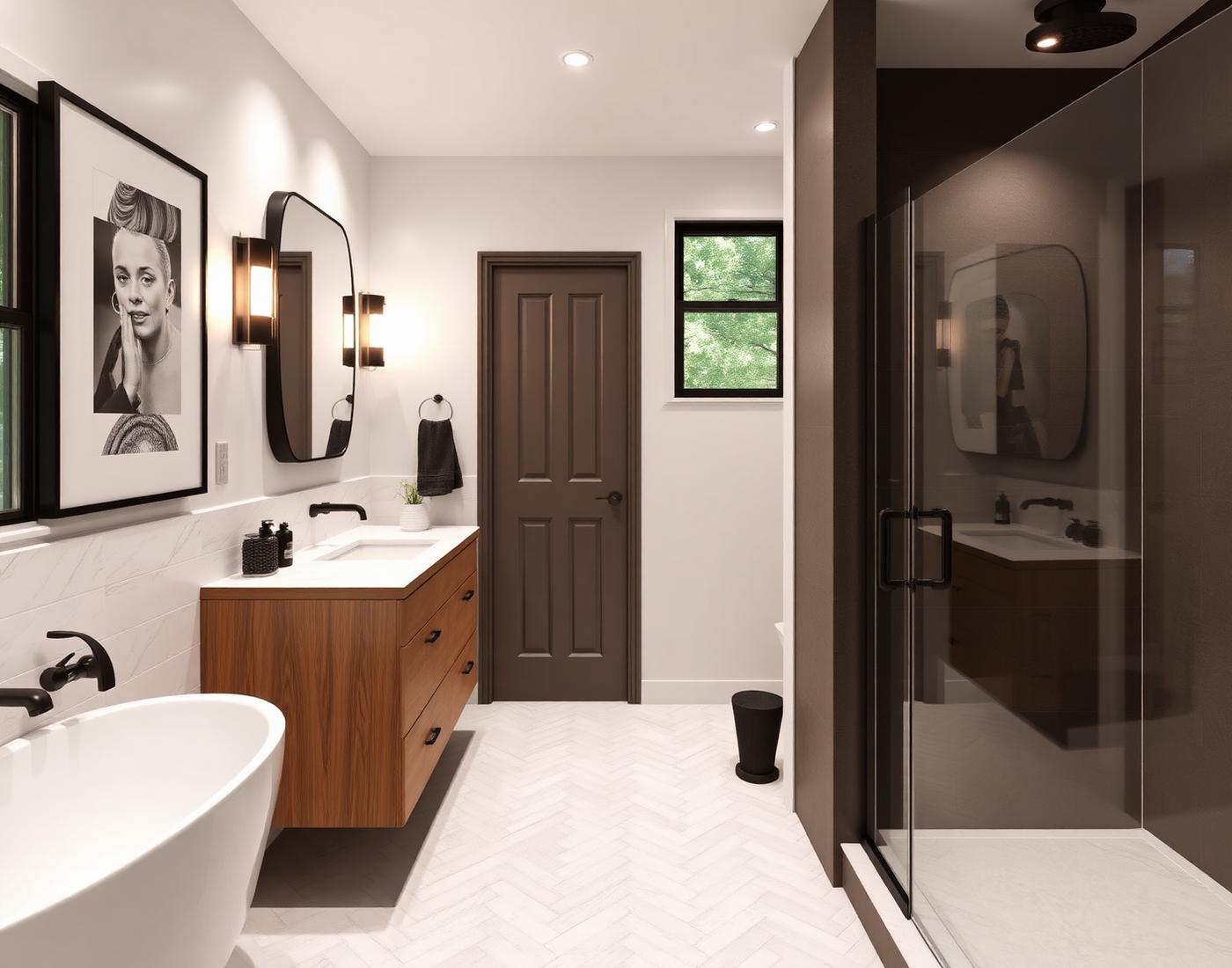 Compact Guest Bath in Herringbone Marble