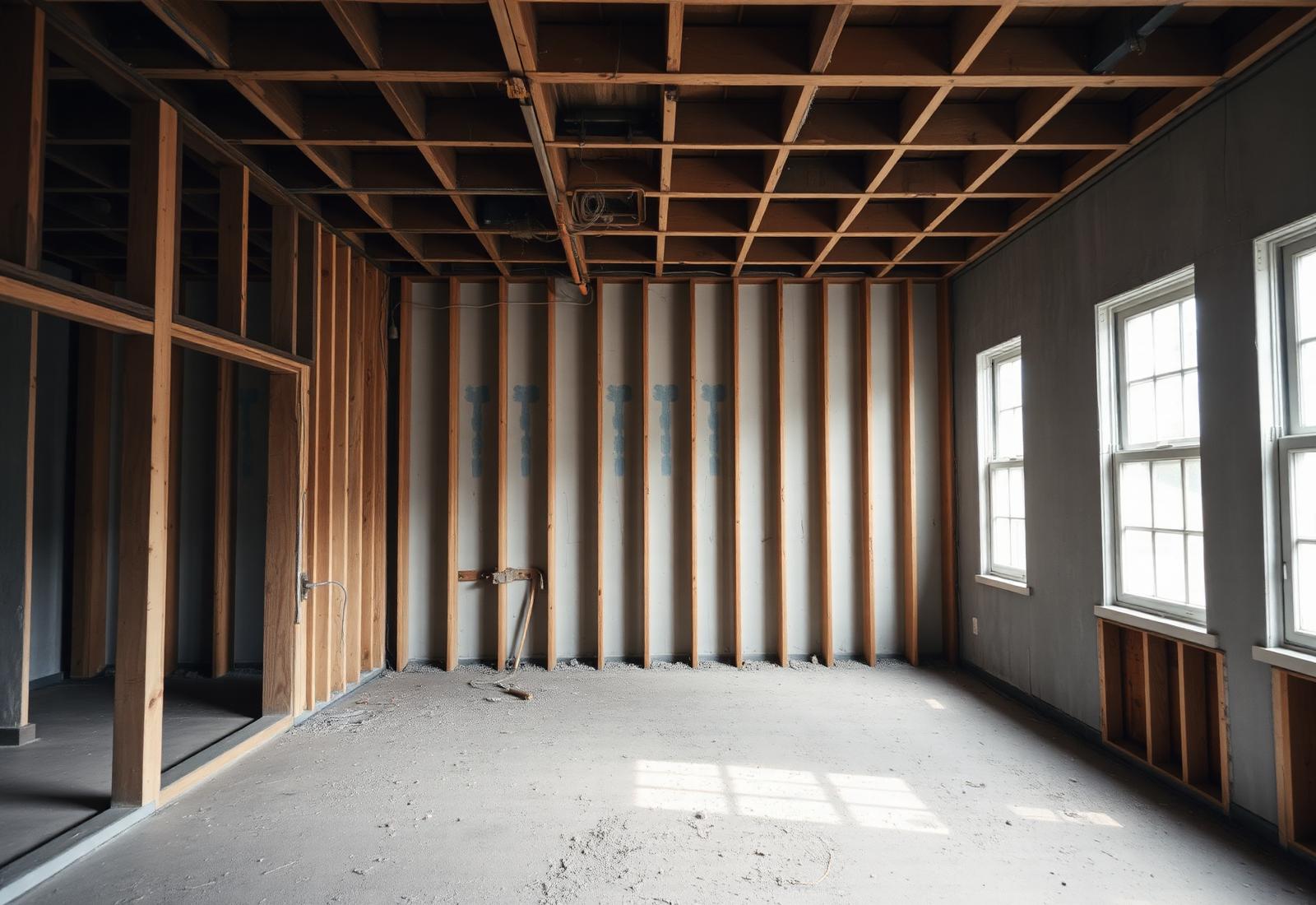 Gutted rowhome before renovation